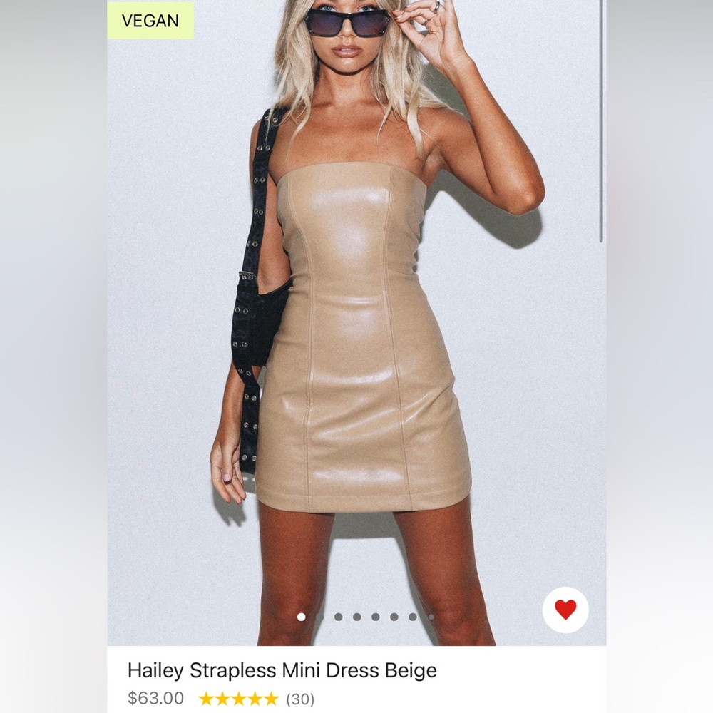 Princess Polly Strapless Mini Dress Beige Vegan Leather NWT SIZE 6